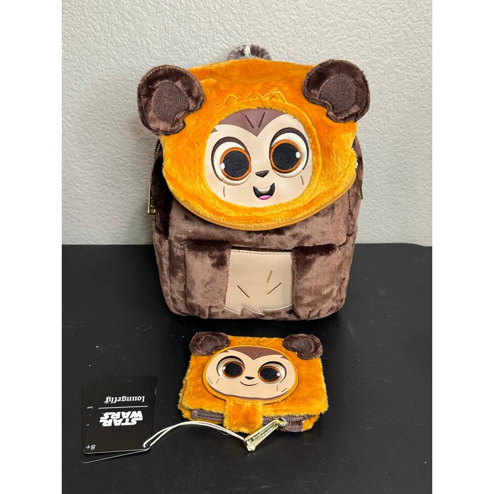 Loungefly Star Wars Plush Pocket Wicket Backpack and Wallet Set NWT